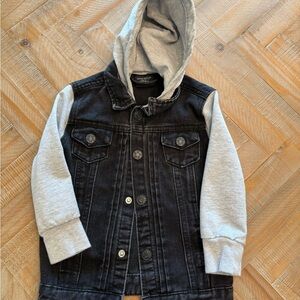 Little Bipsy Black Denim Jacket with Gray Hood